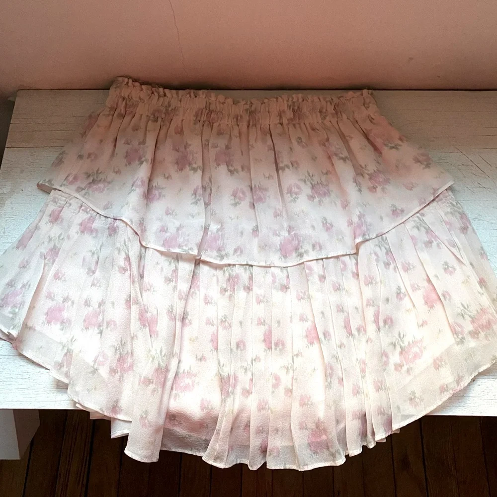NWOT LoveShackFancy pink floral silk skirt size small - Picture 1 of 7